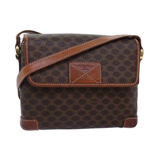 CELINE Macadam Canvas Shoulder Bag Pvc Leather Brown Gold - Picture 1 of 16